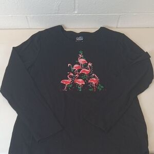 Croft & Barrow Black Flamingo Christmas Tree Graphic Long Sleeve Shirt